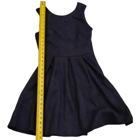 ModCloth Jessy B Mini Dress Pleate Navy Faux Suede Fit & Flare Skater Size Small - Picture 7 of 12